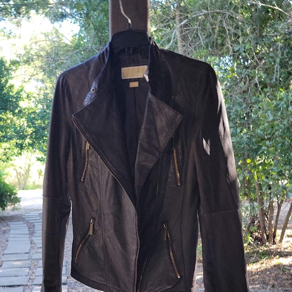 Michael Kors Chocolate Lamb Skin Super Soft Asymmetrical Leather Jacket Medium